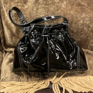Black patent leather hobo bag